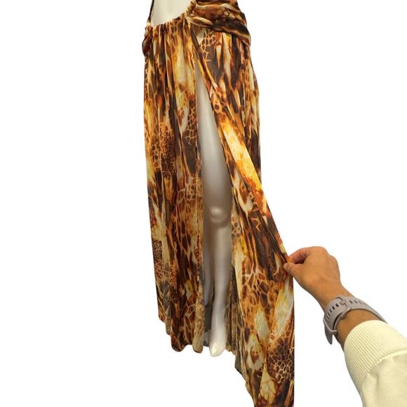 New NWT Bronx and Banco Fire Multi Color Semi Sheer Cut Out Maxi Dress - Picture 10 of 15